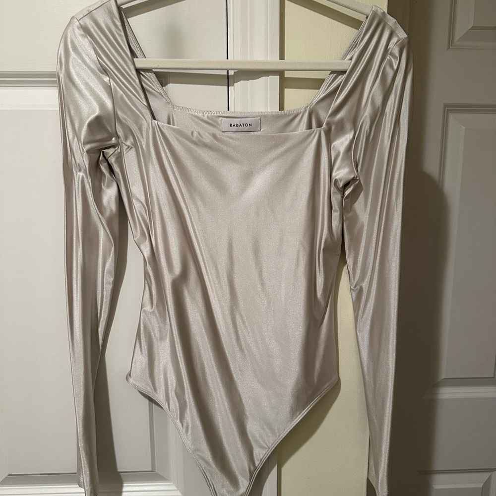 Aritzia Women's Shimmering Silver Bodysuit